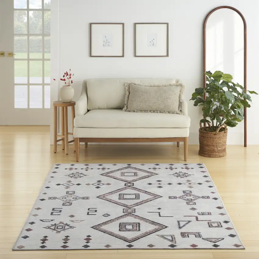 5' X 7' Gray and Brown Geometric Power Loom Washable Area Rug Photo 5