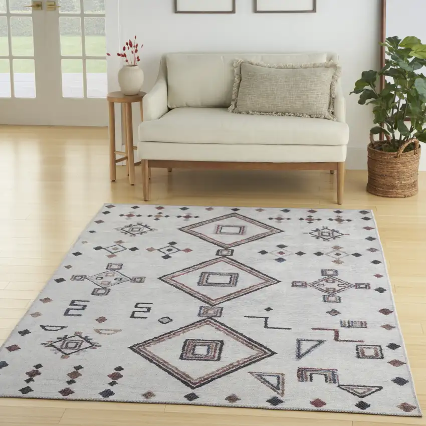 Gray and Brown Geometric Power Loom Washable Area Rug Photo 7