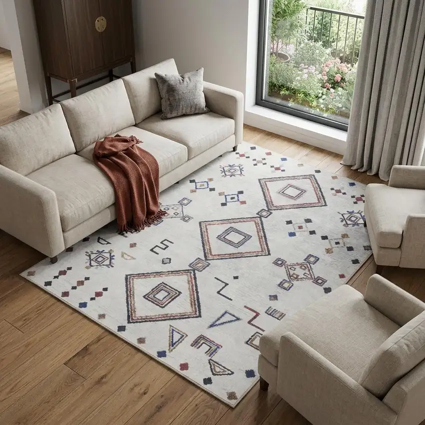 Gray and Brown Geometric Power Loom Washable Area Rug Photo 1