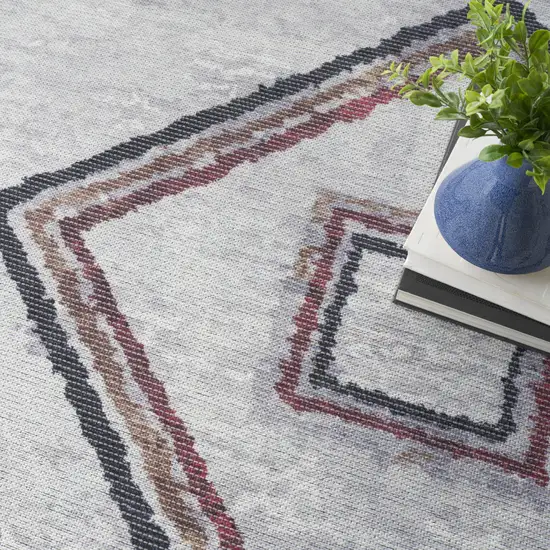 Gray and Brown Geometric Power Loom Washable Area Rug Photo 9