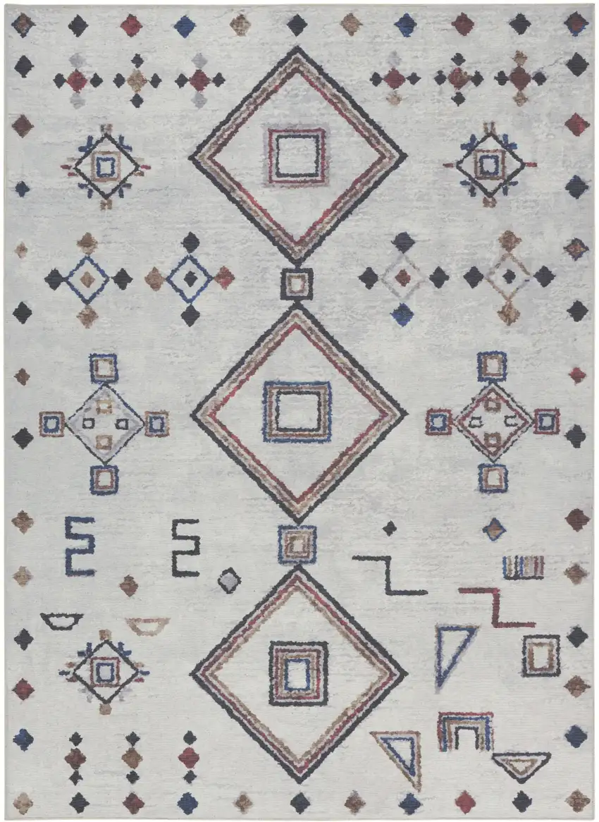 Gray and Brown Geometric Power Loom Washable Area Rug Photo 2