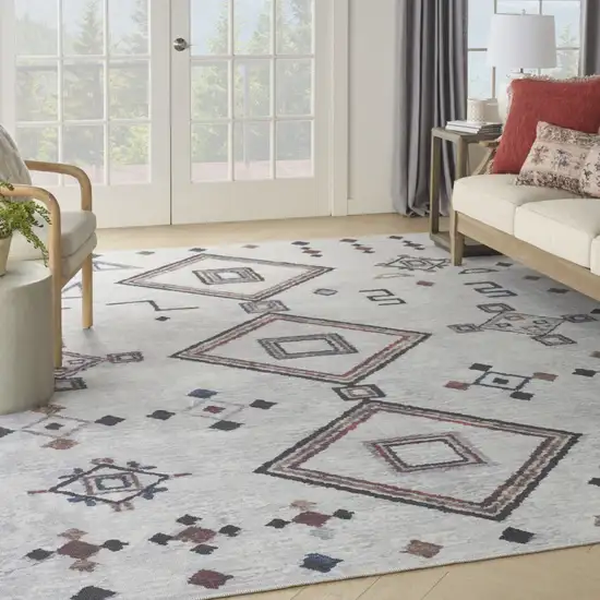 Gray and Brown Geometric Power Loom Washable Area Rug Photo 5
