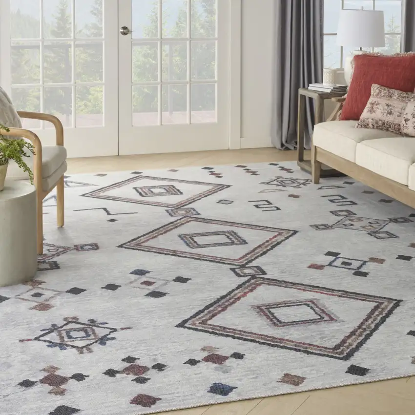 Gray and Brown Geometric Power Loom Washable Area Rug Photo 5