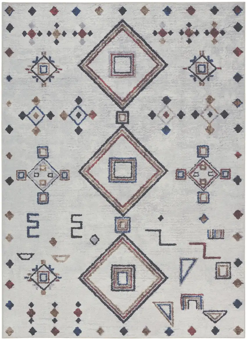 Gray and Brown Geometric Power Loom Washable Area Rug Photo 1