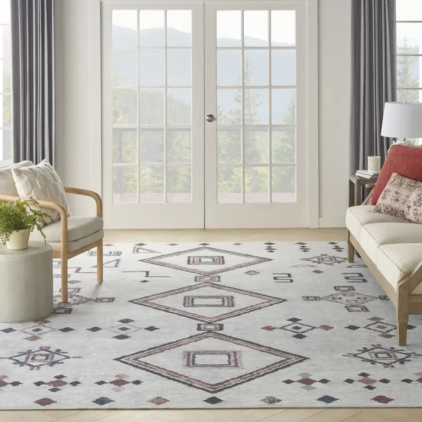 Gray and Brown Geometric Power Loom Washable Area Rug Photo 9