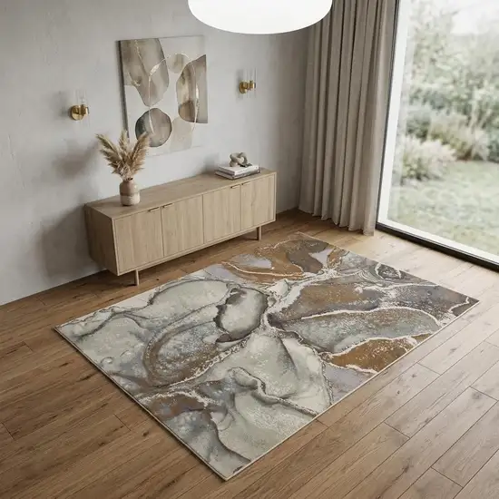 Gray and Brown Marble Power Loom Area Rug Photo 1