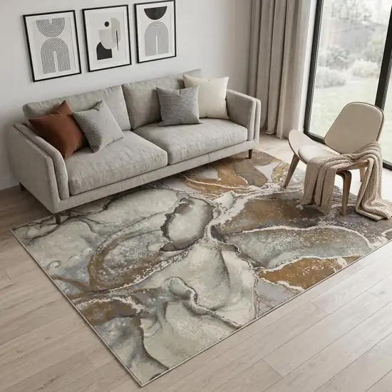 Gray and Brown Marble Power Loom Area Rug Photo 1