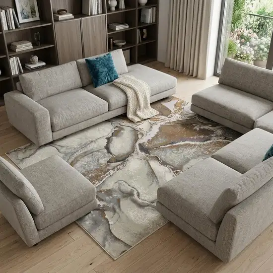 Gray and Brown Marble Power Loom Area Rug Photo 1
