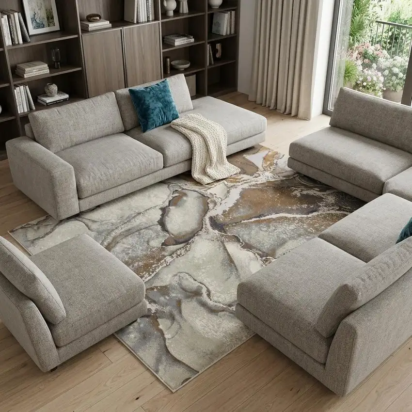 Gray and Brown Marble Power Loom Area Rug Photo 1