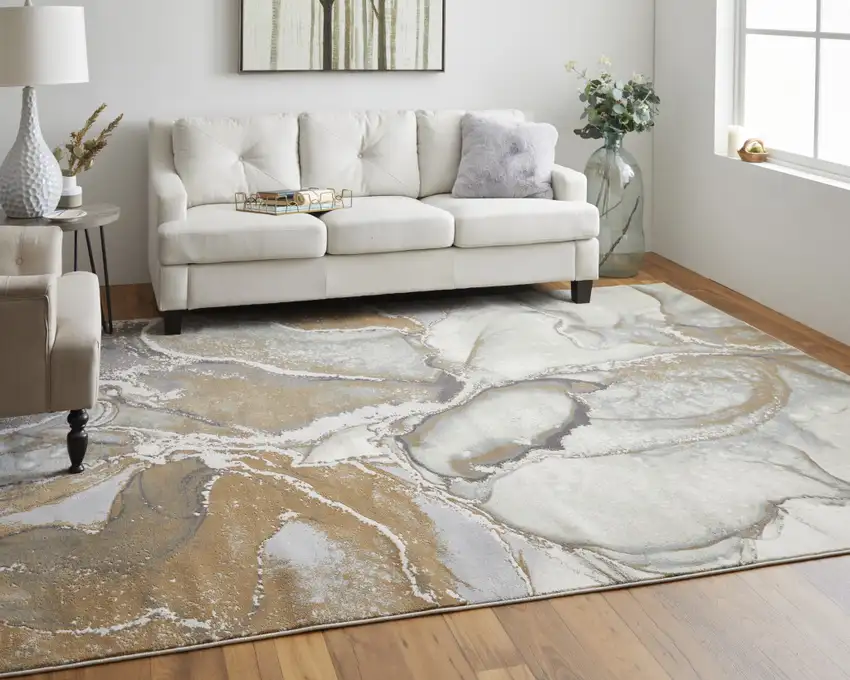 Gray and Brown Marble Power Loom Area Rug Photo 6