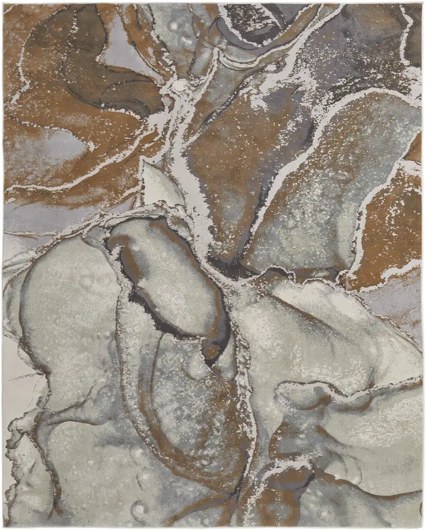 Gray and Brown Marble Power Loom Area Rug Photo 2