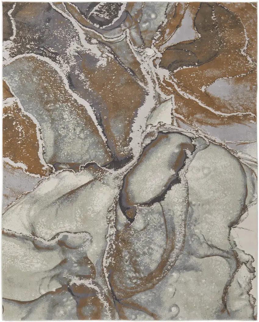 Gray and Brown Marble Power Loom Area Rug Photo 4