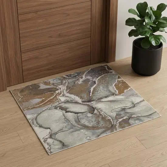 Gray and Brown Marble Power Loom Area Rug Photo 1