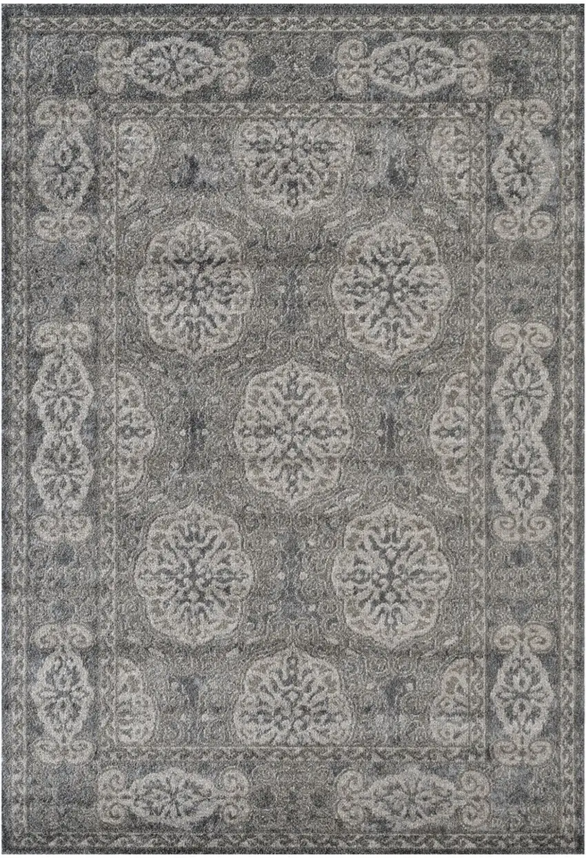 Gray and Brown Medallion Power Loom Area Rug Photo 1