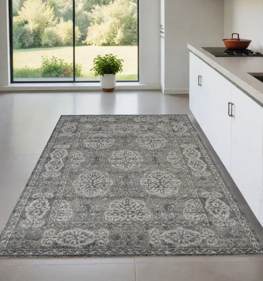 Gray and Brown Medallion Power Loom Area Rug Photo 1