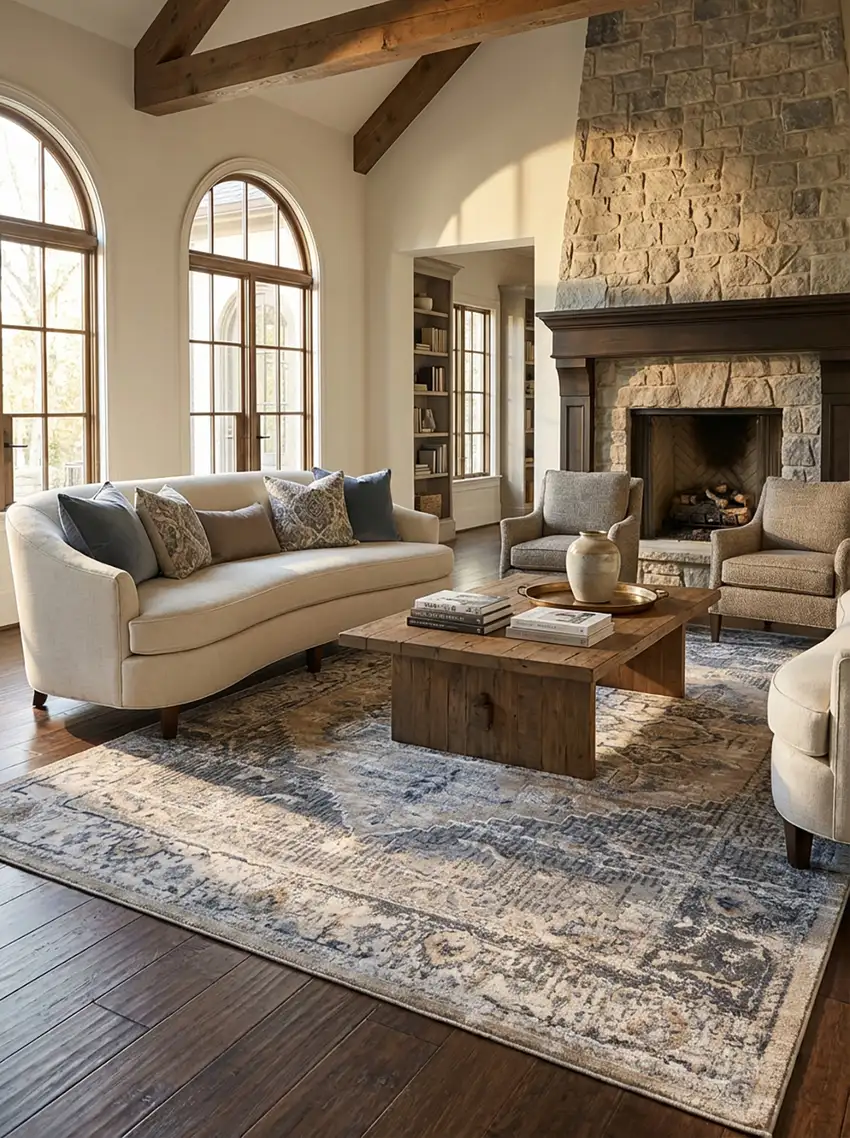 Gray and Brown Oriental Distressed Area Rug Photo 7