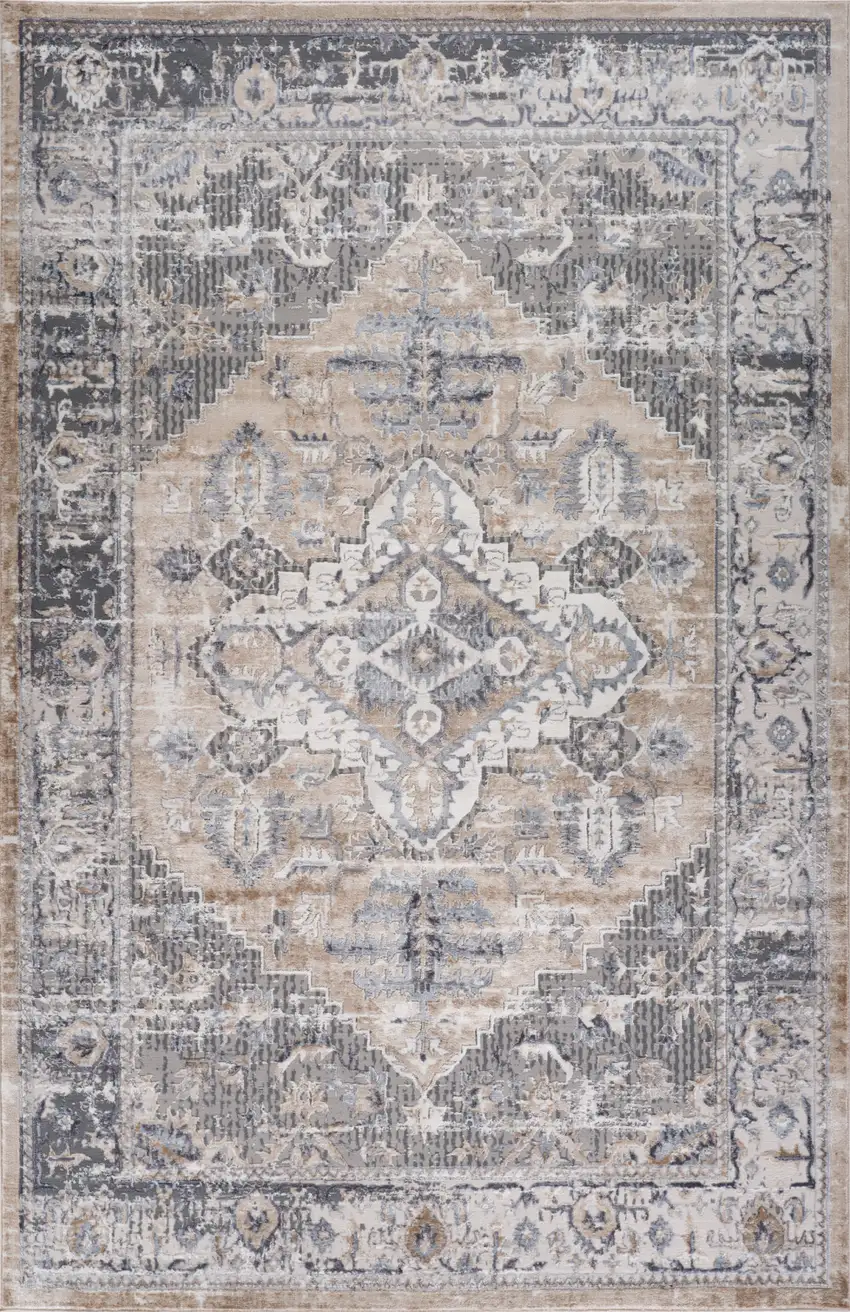 Gray and Brown Oriental Distressed Area Rug Photo 5