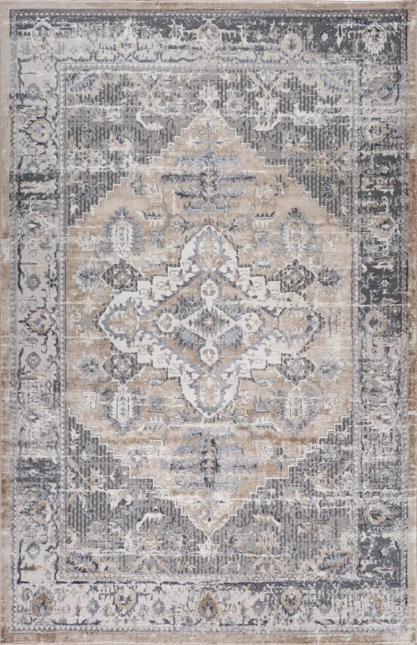 Gray and Brown Oriental Distressed Area Rug Photo 2