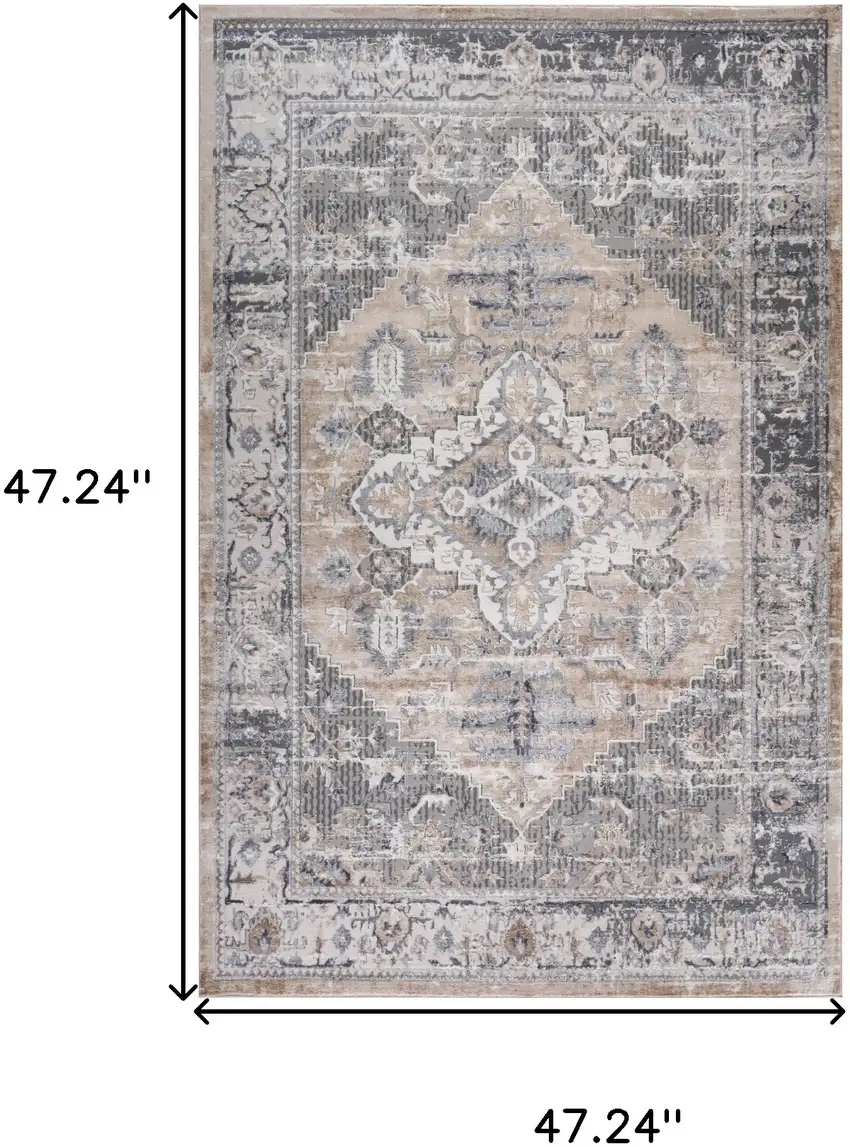 Gray and Brown Oriental Distressed Area Rug Photo 3