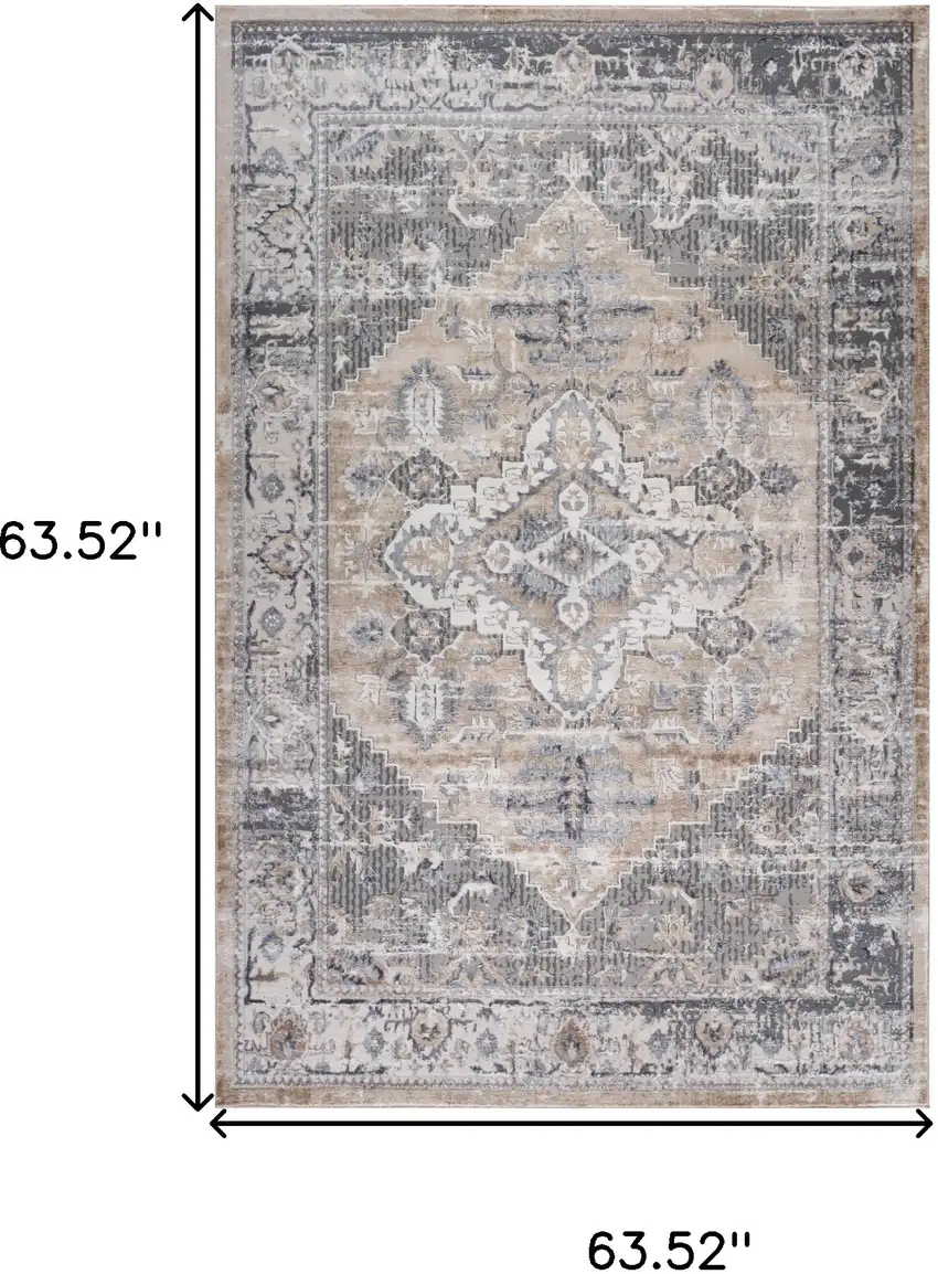 Gray and Brown Oriental Distressed Area Rug Photo 3