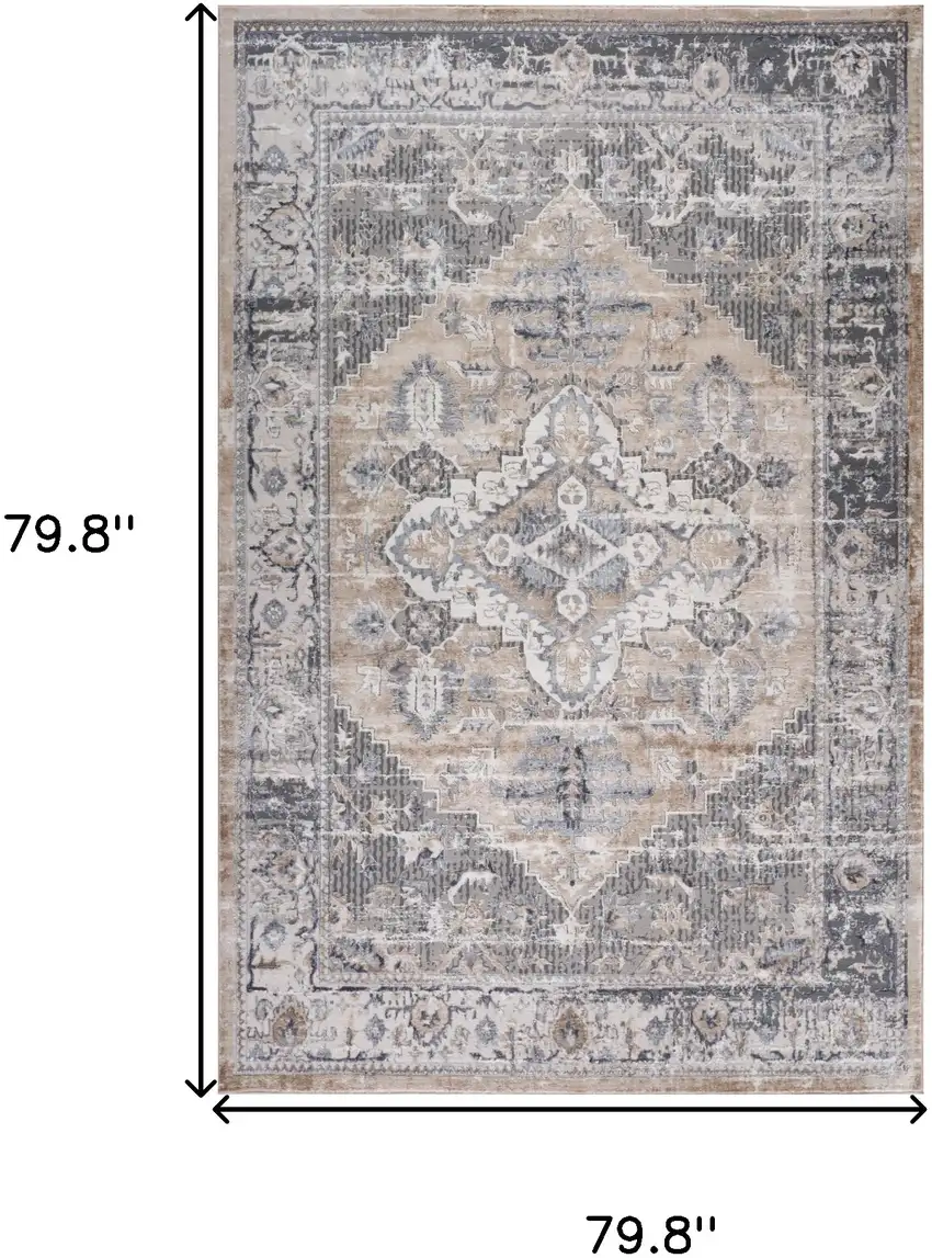 Gray and Brown Oriental Distressed Area Rug Photo 3