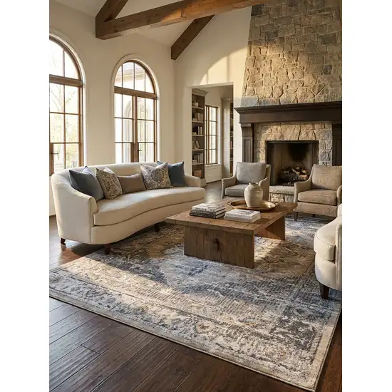 Gray and Brown Oriental Distressed Area Rug Photo 7