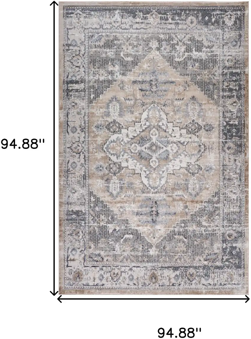 Gray and Brown Oriental Distressed Area Rug Photo 3
