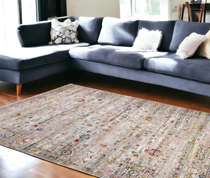 Gray and Brown Oriental Non Skid Area Rug Photo 1
