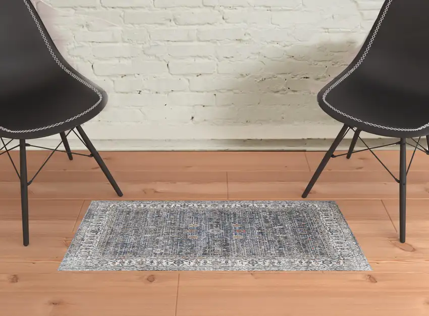 Gray and Brown Oriental Power Loom Area Rug Photo 4