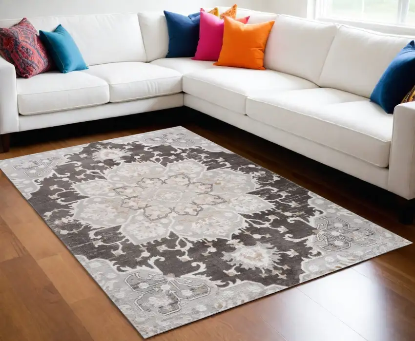 Gray and Brown Southwestern Distressed Area Rug Photo 1