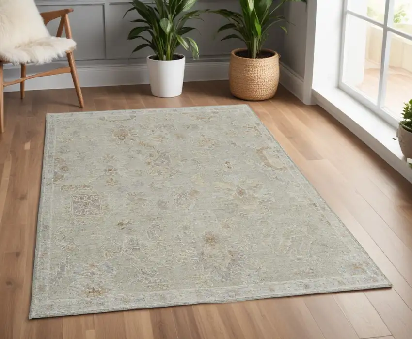Gray and Brown Wool Floral Hand Knotted Area Rug Photo 1