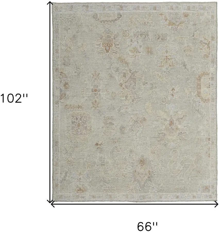 Gray and Brown Wool Floral Hand Knotted Area Rug Photo 3