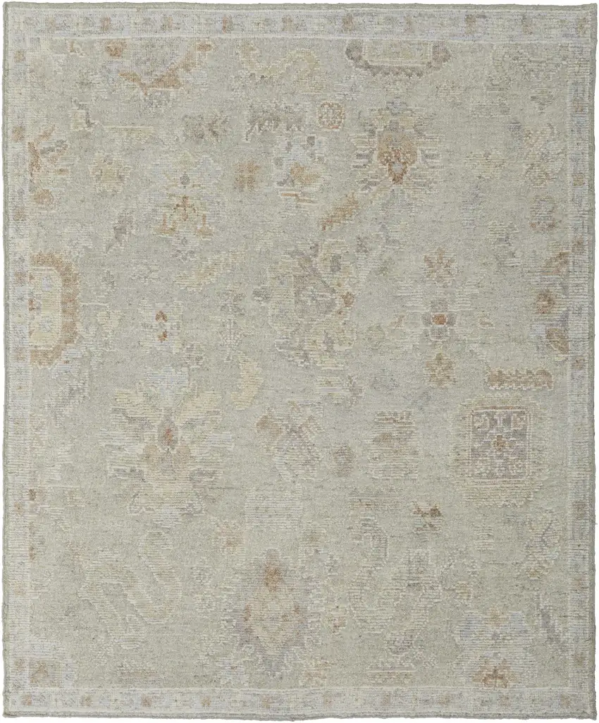 Gray and Brown Wool Floral Hand Knotted Area Rug Photo 5
