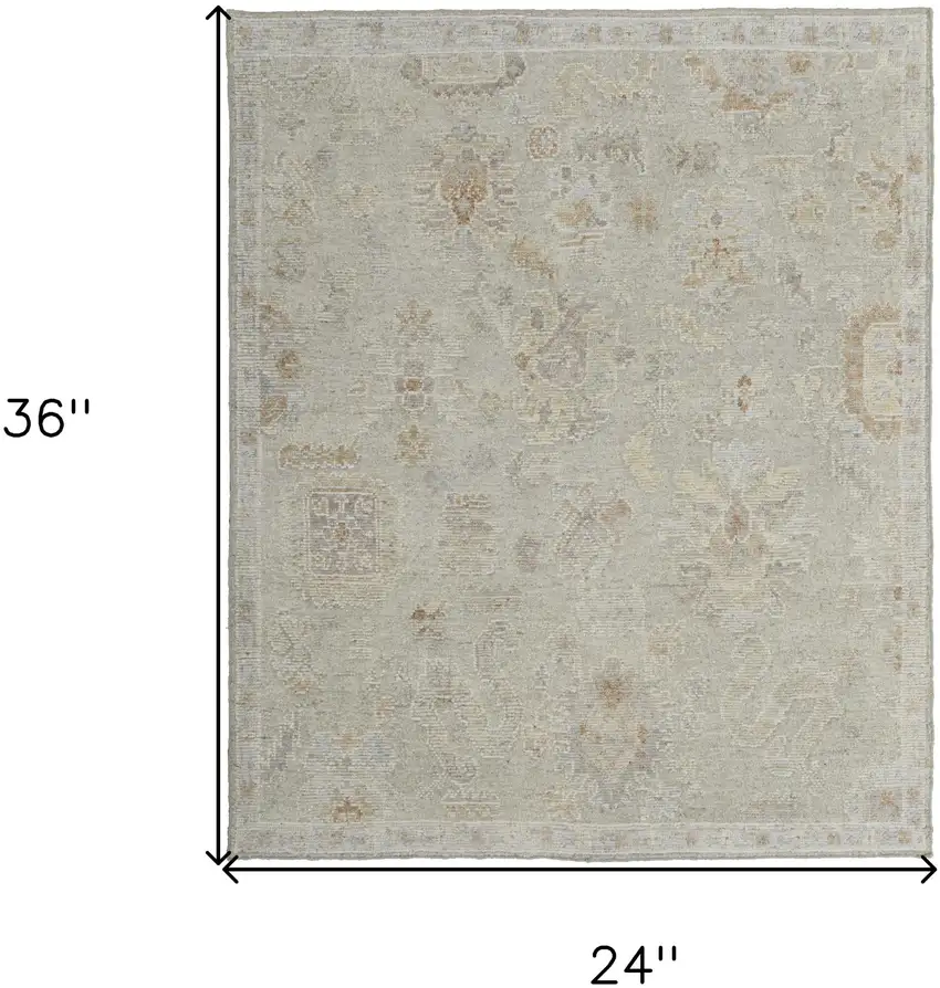 Gray and Brown Wool Floral Hand Knotted Area Rug Photo 3