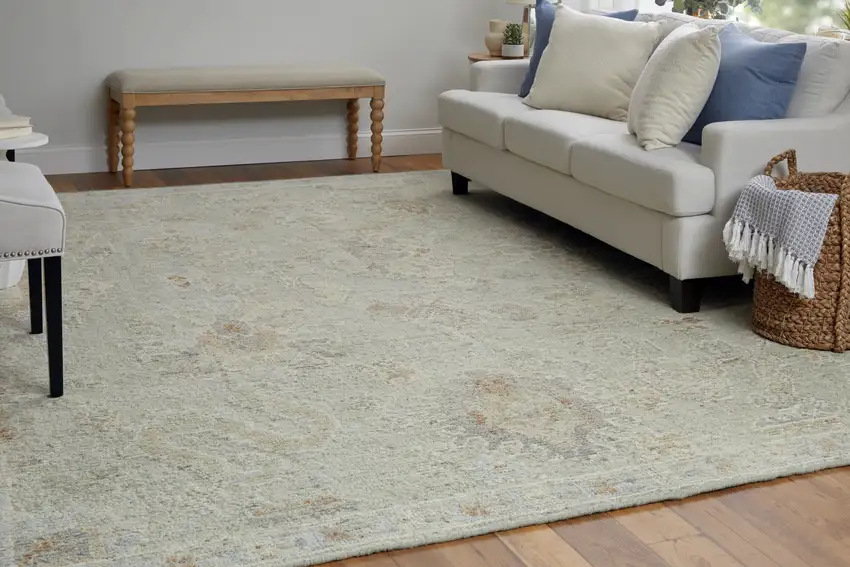 Gray and Brown Wool Floral Hand Knotted Area Rug Photo 8
