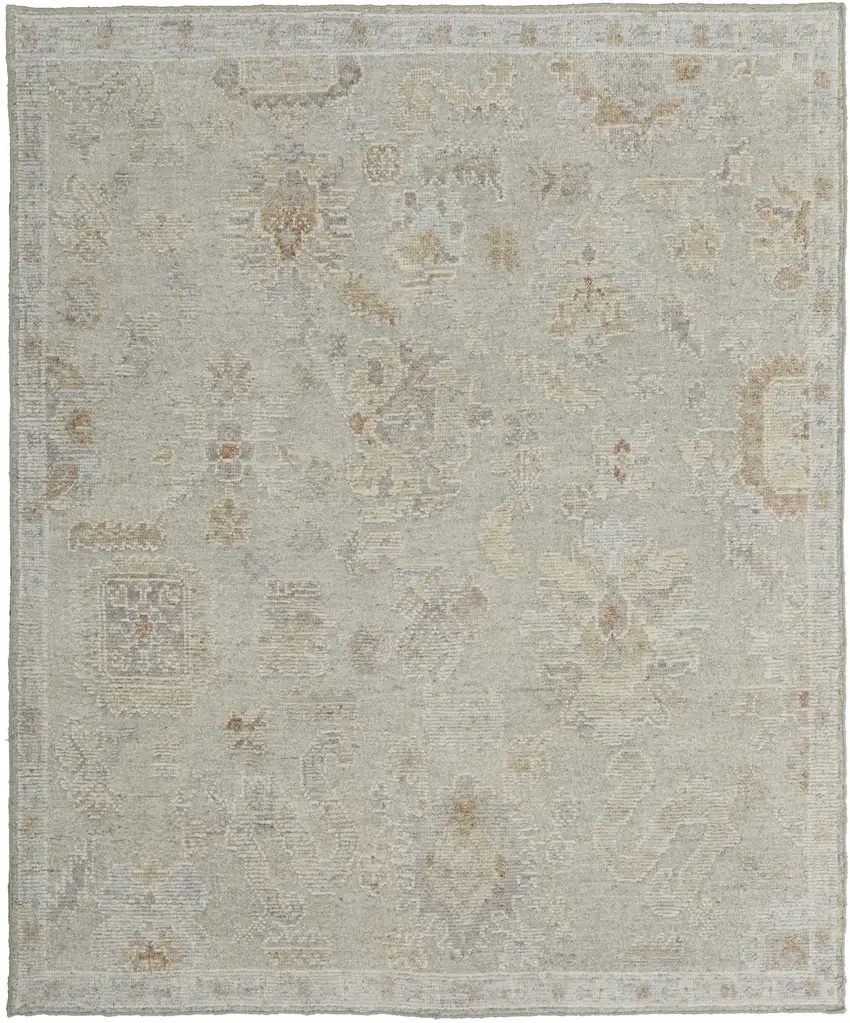 Gray and Brown Wool Floral Hand Knotted Area Rug Photo 2