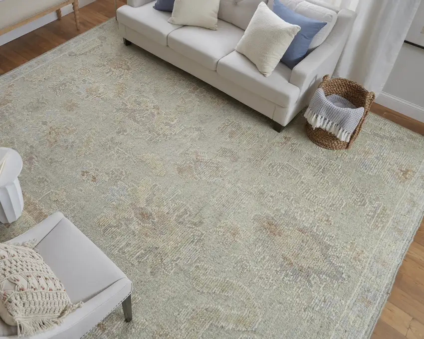 Gray and Brown Wool Floral Hand Knotted Area Rug Photo 9