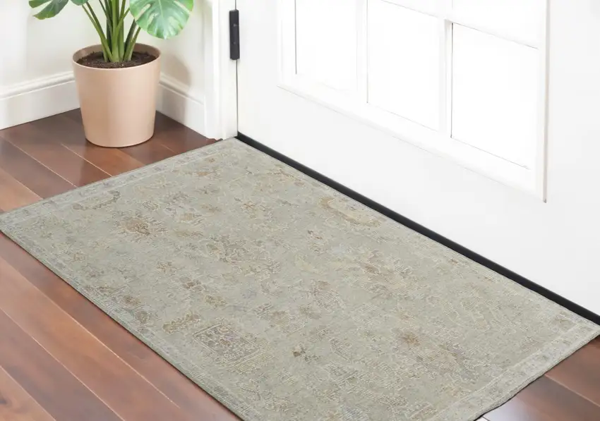 Gray and Brown Wool Floral Hand Knotted Area Rug Photo 1
