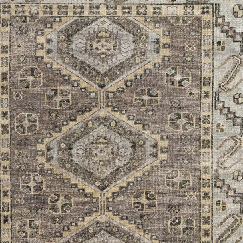 Gray and Brown Wool Geometric Hand Knotted Area Rug With Fringe Photo 7