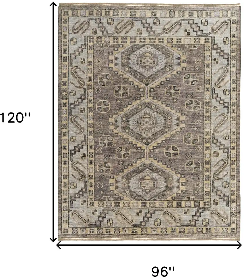 Gray and Brown Wool Geometric Hand Knotted Area Rug With Fringe Photo 3