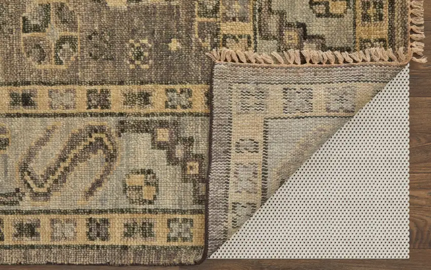 Gray and Brown Wool Geometric Hand Knotted Area Rug With Fringe Photo 5