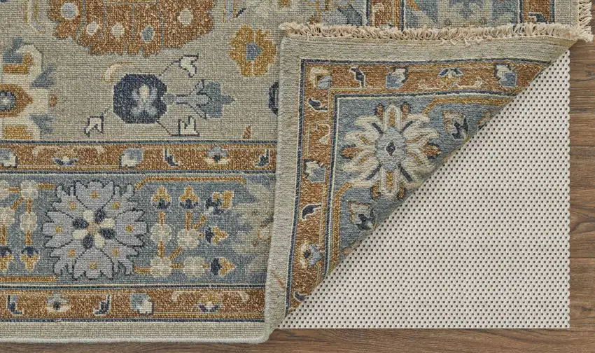 Gray and Brown Wool Oriental Hand Knotted Area Rug With Fringe Photo 9