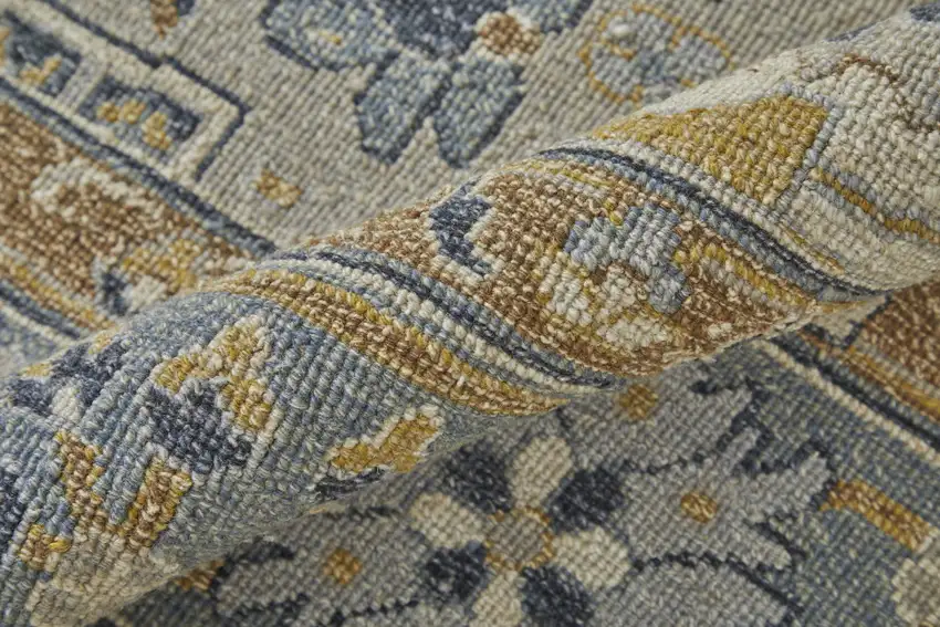 Gray and Brown Wool Oriental Hand Knotted Area Rug With Fringe Photo 7