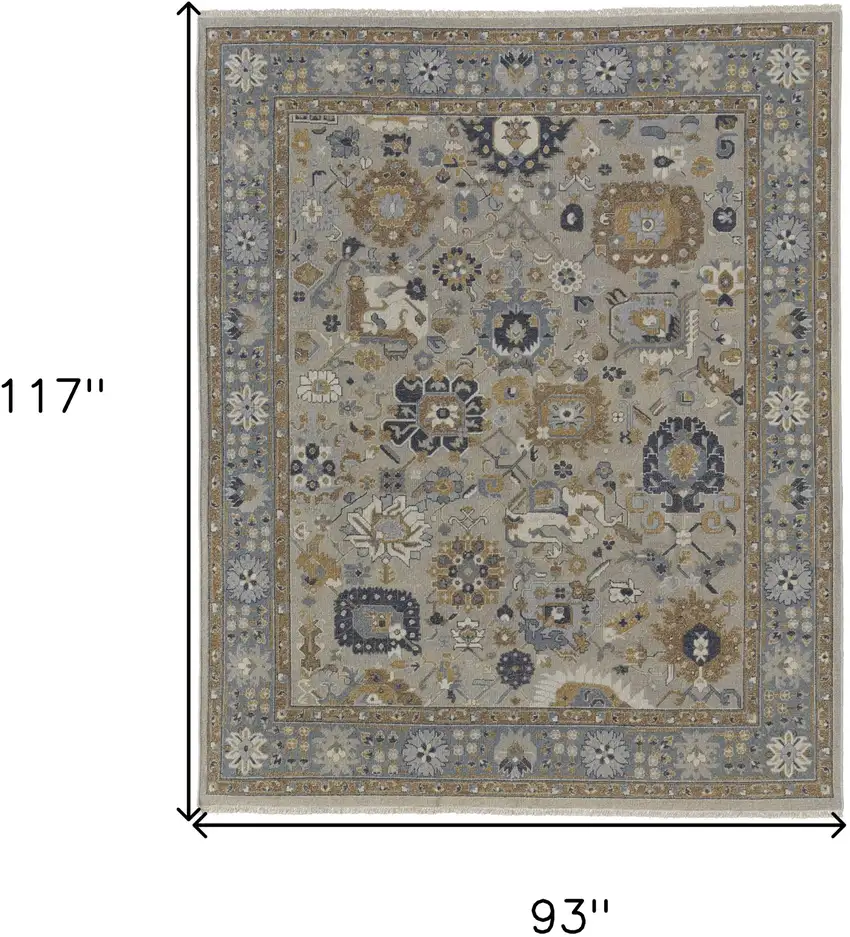 Gray and Brown Wool Oriental Hand Knotted Area Rug With Fringe Photo 3