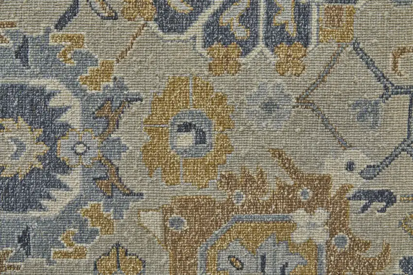 Gray and Brown Wool Oriental Hand Knotted Area Rug With Fringe Photo 6