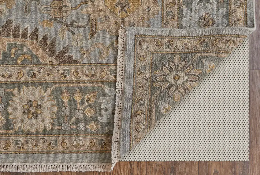Gray and Brown Wool Oriental Hand Knotted Area Rug With Fringe Photo 8