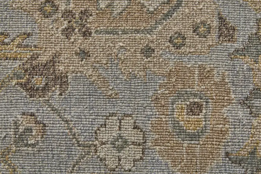 Gray and Brown Wool Oriental Hand Knotted Area Rug With Fringe Photo 7