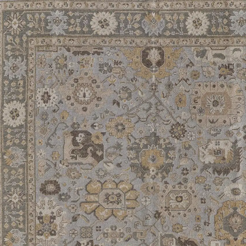 Gray and Brown Wool Oriental Hand Knotted Area Rug With Fringe Photo 4