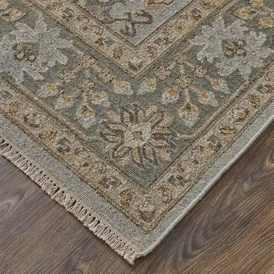 Gray and Brown Wool Oriental Hand Knotted Area Rug With Fringe Photo 8