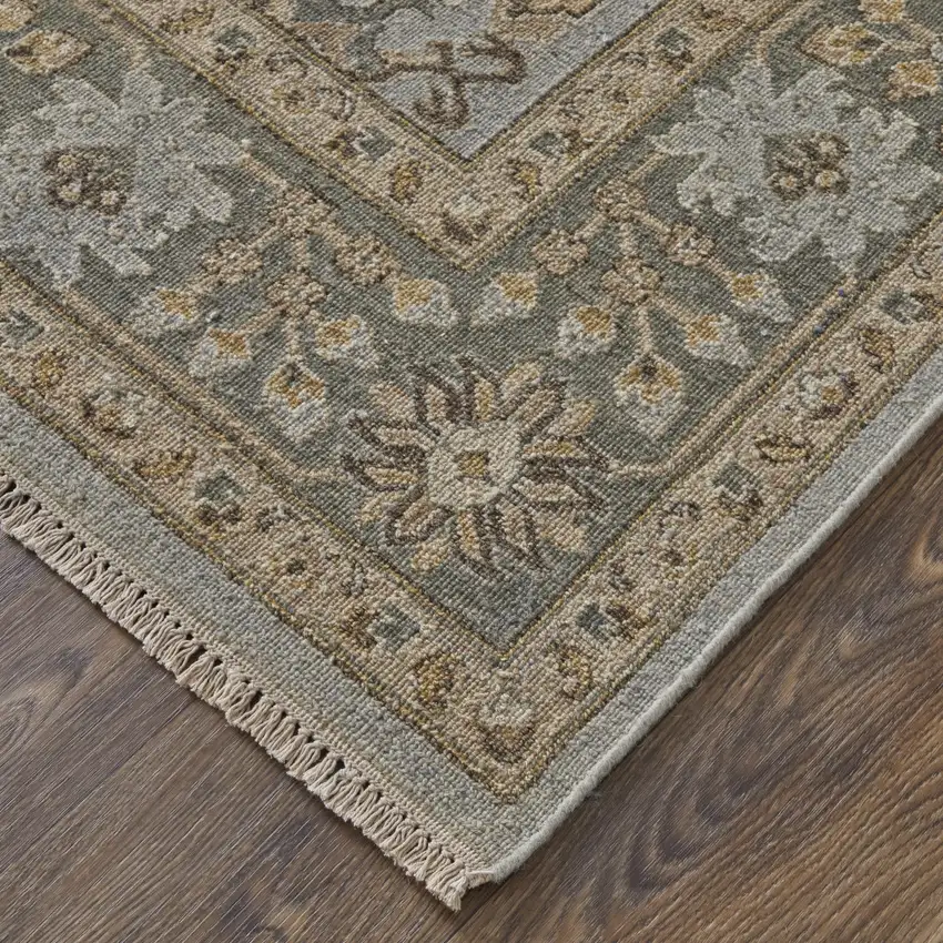 Gray and Brown Wool Oriental Hand Knotted Area Rug With Fringe Photo 8